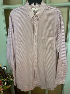 Etienne Aigner Men's Red and White Striped Button-Down Shirt